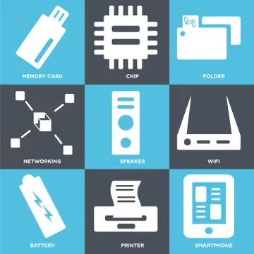 Set Of 9 simple editable icons such as Smartphone, Printer, Battery 免费库存插图