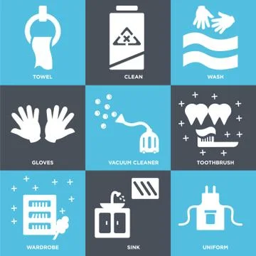 Set Of 9 simple editable icons such as Uniform, Sink, Wardrobe Free Stock Illustration