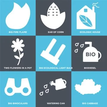 Set Of 9 simple editable icons such as Big Cabbage, Watering Can, Big Binocul Stock Illustration