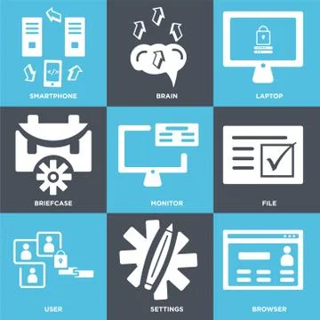 Set Of 9 simple editable icons such as Browser, Settings, User Stock Illustration