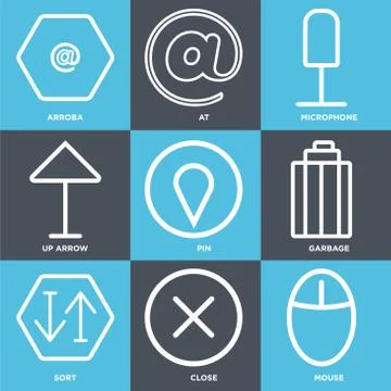 Set Of 9 simple editable icons such as Mouse, Close, Sort Stock Illustration
