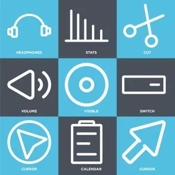 Set Of 9 simple editable icons such as Cursor, Calendar, Cursor Stock Illustration