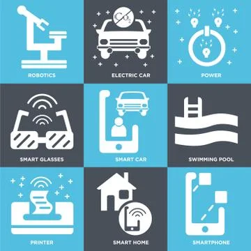 Set Of 9 simple editable icons such as Smartphone, Smart home, Printer イラスト素材