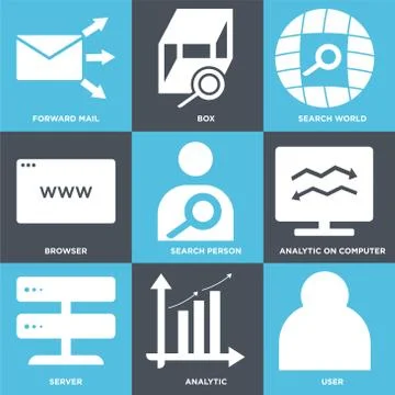 Set Of 9 simple editable icons such as User, Analytic, Server Stock Illustration