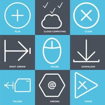 Set Of 9 simple editable icons such as Cross, Arroba, Folder Stock Illustration