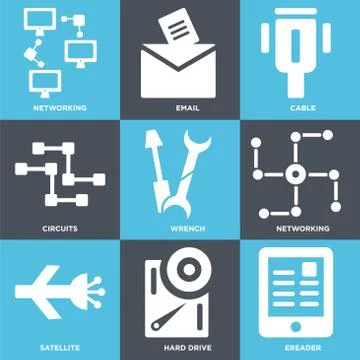 Set Of 9 simple editable icons such as Ereader, Hard drive, Satellite Stock Illustration
