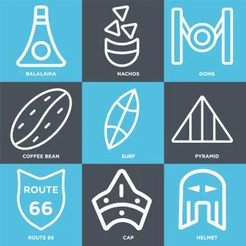 Set Of 9 simple editable icons such as Helmet, Cap, Route 66 Stockillustratie