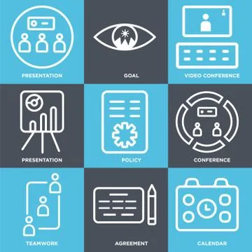 Set Of 9 simple editable icons such as Calendar, Agreement, Teamwork Stock Illustration