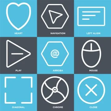 Set Of 9 simple editable icons such as Close, Chrome, Diagonal Stock Illustration