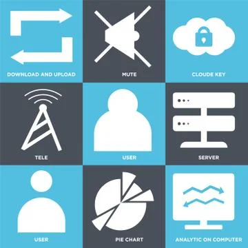 Set Of 9 simple editable icons such as Analytic on computer, Pie chart, User Stock Illustration