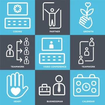 Set Of 9 simple editable icons such as Calendar, Businessman, Heart Stock-Illustration