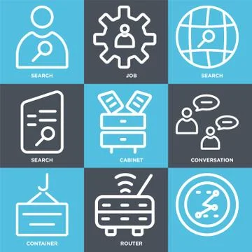 Set Of 9 simple editable icons such as , Router, Container Stock Illustration