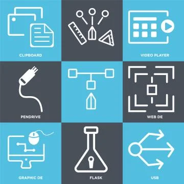Set Of 9 simple editable icons such as Usb, Flask, Graphic de Stock Illustration