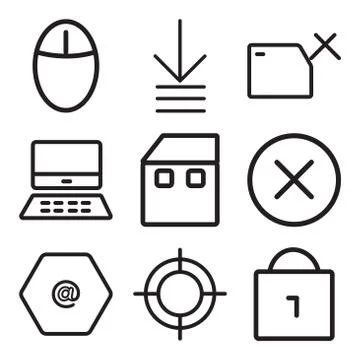 Set Of 9 simple editable icons such as Locked, Web, Arroba Stock Illustration