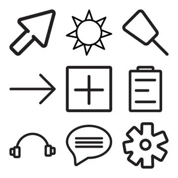Set Of 9 simple editable icons such as Settings, Speech bubble, Headphones Stock Illustration