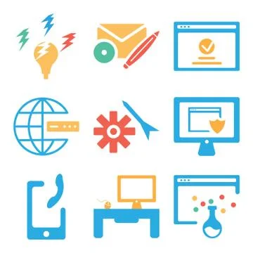 Set Of 9 simple editable icons such as Browser, Personal computer, Smartphone Illustrazione stock