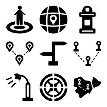 Set Of 9 simple editable icons such as Africa, Radar, Street light Stock-Illustration