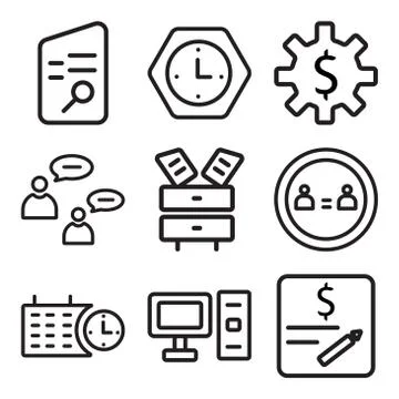 Set Of 9 simple editable icons such as Checked, Computer, Calendar Stock-Illustration