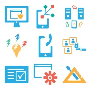 Set Of 9 simple editable icons such as Protractor, Settings, File Illustrazione stock