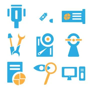 Set Of 9 simple editable icons such as Computer, Zoom, Card Stock Illustration