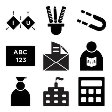 Set Of 9 simple editable icons such as Calculator, School, Graduate Stock Illustration