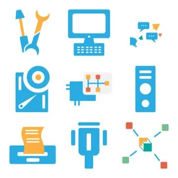 Set Of 9 simple editable icons such as Networking, Cable, Printer Stock Illustration