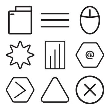 Set Of 9 simple editable icons such as Close, Up arrow, Next 스톡 일러스트