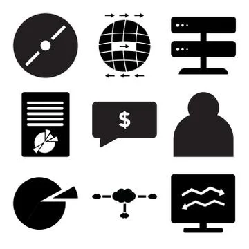 Set Of 9 simple editable icons such as Analytic on computer, Cloudes, Pie cha Illustrazione stock