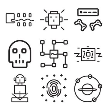 Set Of 9 simple editable icons such as Outer space, Fingerprint scan, Hologra Illustrazione stock