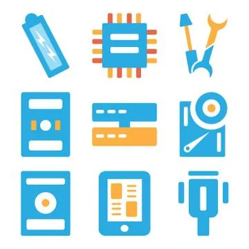 Set Of 9 simple editable icons such as Cable, Smartphone, Music player Stock Illustration
