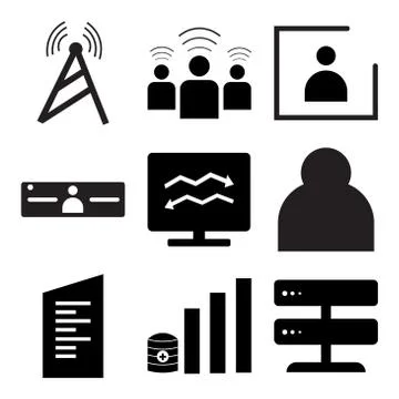Set Of 9 simple editable icons such as Server, Data analytic, Document Illustrazione stock