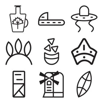 Set Of 9 simple editable icons such as Surf, Windmill, Kimono Stock Illustration