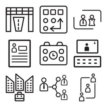 Set Of 9 simple editable icons such as Teamwork, Connection, Building Ilustración de archivo