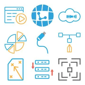 Set Of 9 simple editable icons such as Web de, Server, Strategy Illustrazione stock