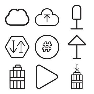 Set Of 9 simple editable icons such as Garbage, Play button, Garbage Stock Illustration