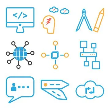 Set Of 9 simple editable icons such as Cloud computing, Pantone, Chat Stock Illustration