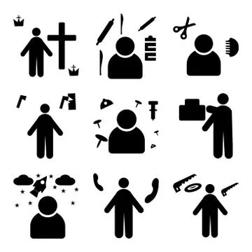 Set Of 9 simple editable icons such as carpenter, Receptionist, Astronaut Stock Illustration