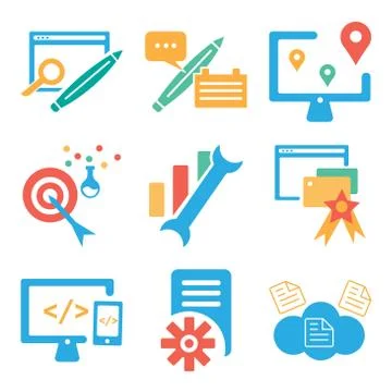 Set Of 9 simple editable icons such as Cloud computing, File, Responsive 库存插图