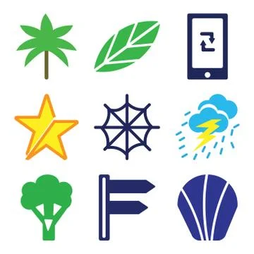Set Of 9 simple editable icons such as Sea Shell, Divarication, Broccoli Stock Illustration