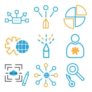 Set Of 9 simple editable icons such as Loupe, Internet, Graphic de Stock Illustration