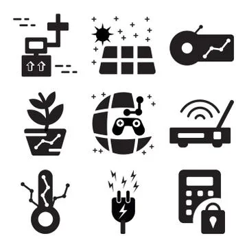 Set Of 9 simple editable icons such as Security, Energy, Thermometer Stock Illustration