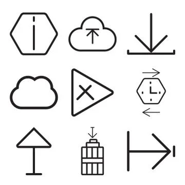 Set Of 9 simple editable icons such as Right arrow, Garbage, Up arrow Stock Illustration