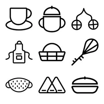 Set Of 9 simple editable icons such as Frying pan, Napkin, Strainer Stock Illustration