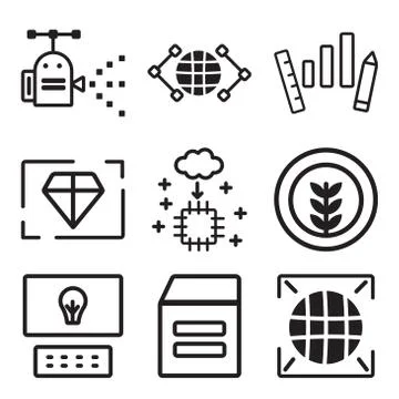 Set Of 9 simple editable icons such as Big data, Warehouse, Laptop Stock Illustration