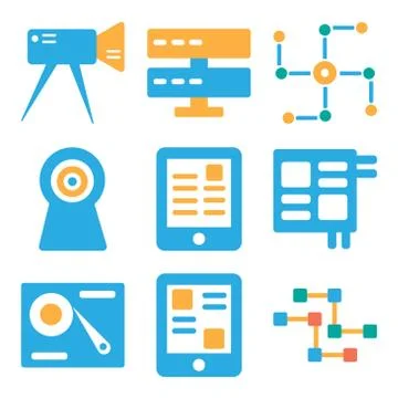 Set Of 9 simple editable icons such as Circuits, Smartphone, Hard drive Stock Illustration