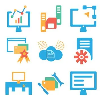 Set Of 9 simple editable icons such as Laptop, Folder, Desktop Stock Illustration