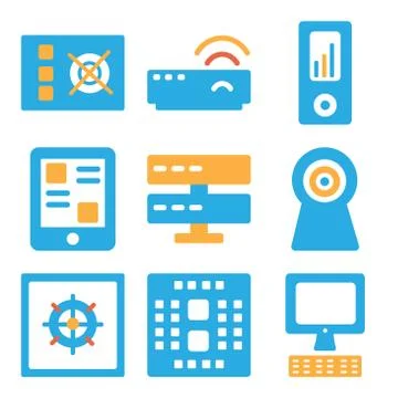 Set Of 9 simple editable icons such as Computer, Cpu, Cooler Stock-Illustration