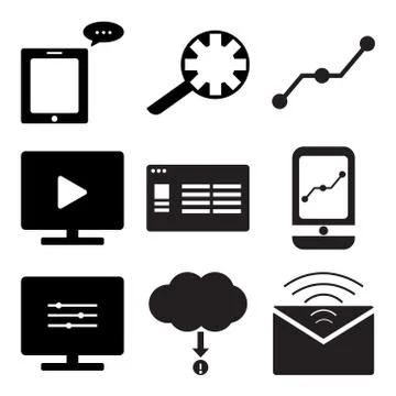 Set Of 9 simple editable icons such as Mail, Cloude info, Settings Illustrazione stock