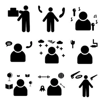 Set Of 9 simple editable icons such as carpenter, Athlete, Teacher Stock Illustration