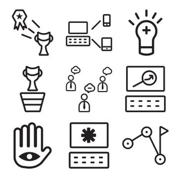 Set Of 9 simple editable icons such as Path, Programmer, Focus Stock-Illustration